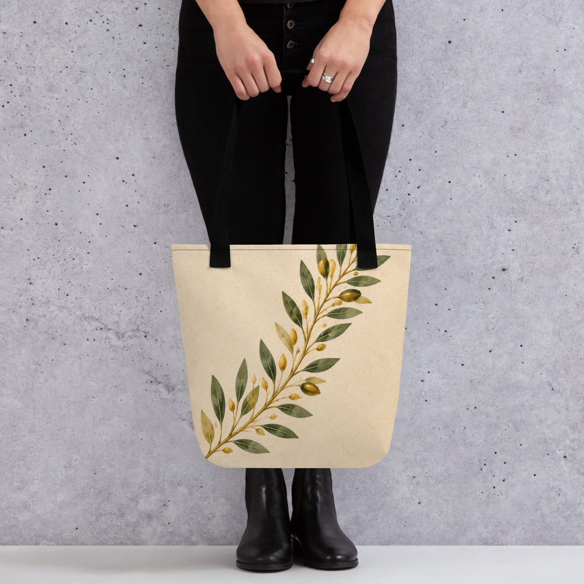 Tote bag featuring an olive branch design inspired by Greece — additional product photo.