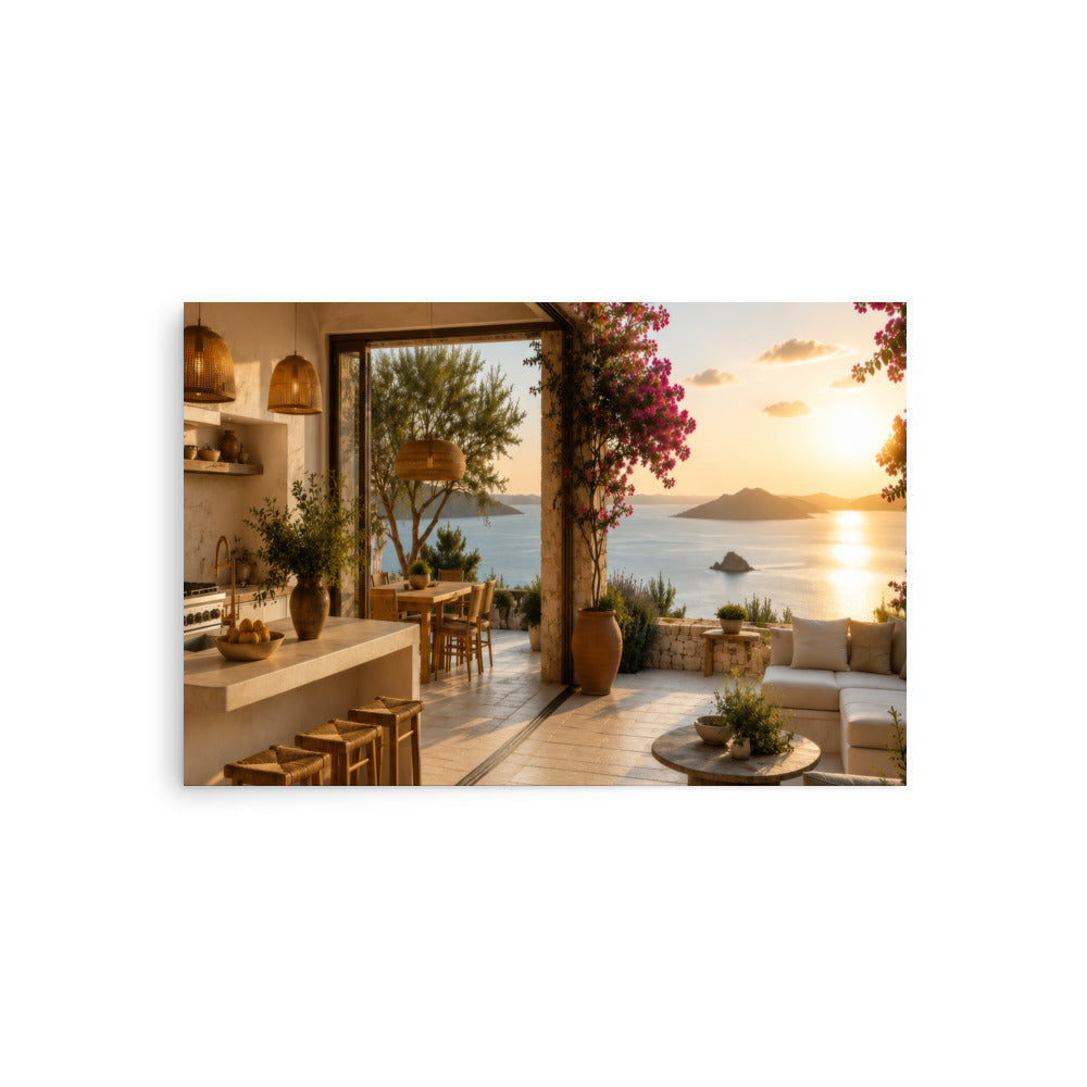 Illustrated poster of a Mediterranean kitchen inspired by the Ionian islands, 20″×30″ size.