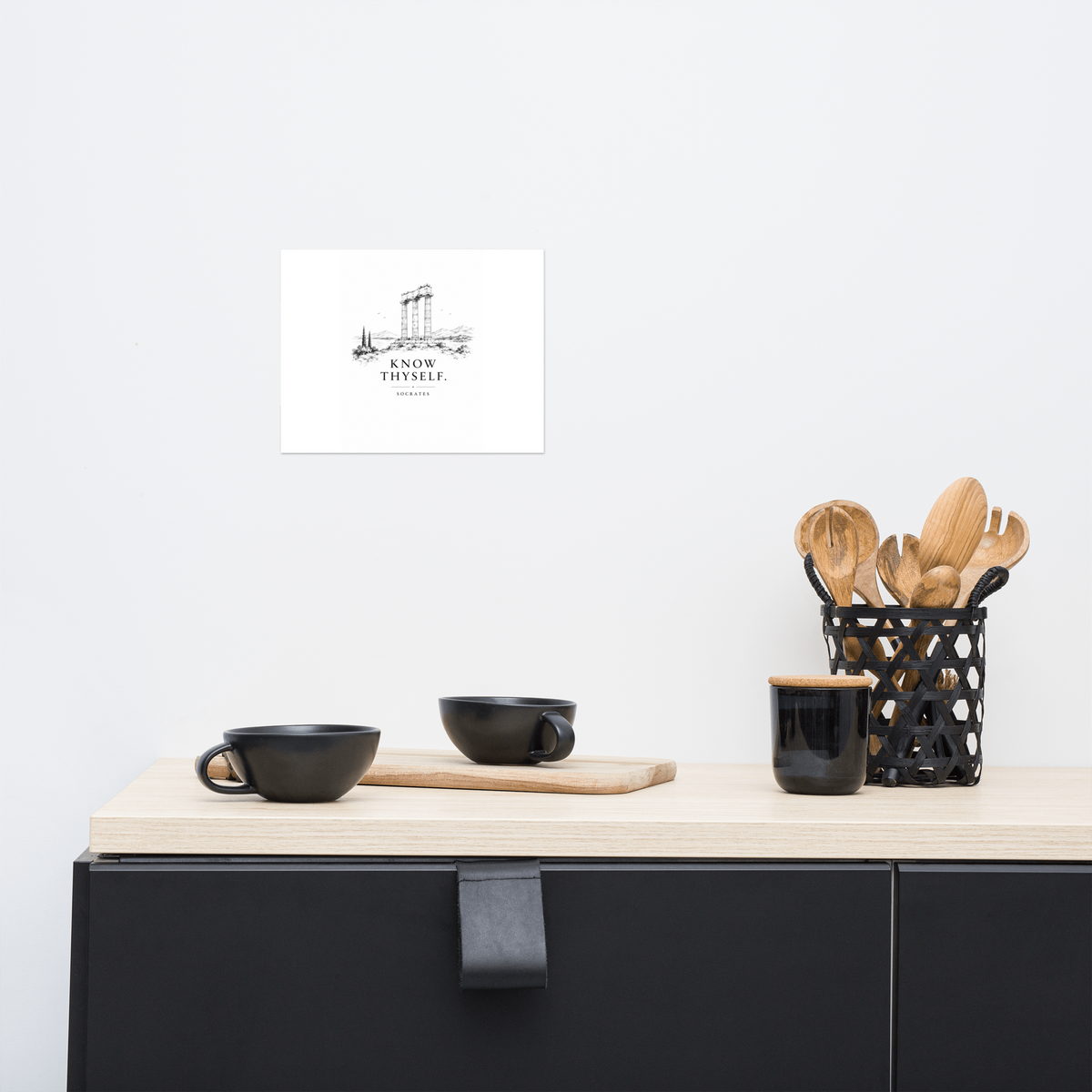 Poster featuring classical ruins and the Greek maxim “Know Thyself” in centered typography — additional product photo.