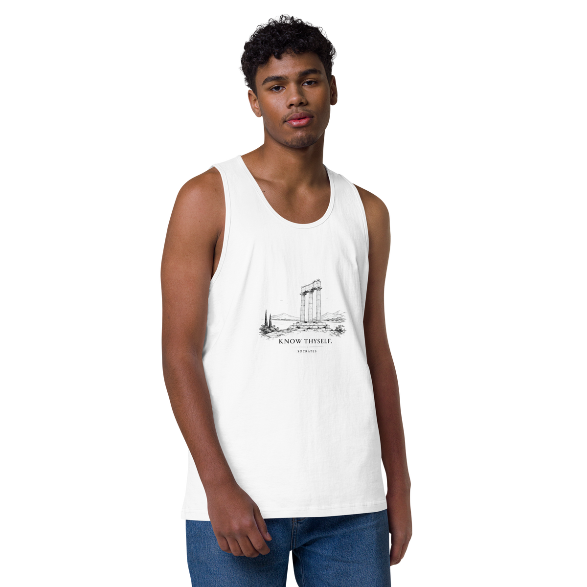 Unisex tank top featuring the Know Thyself design, L size.
