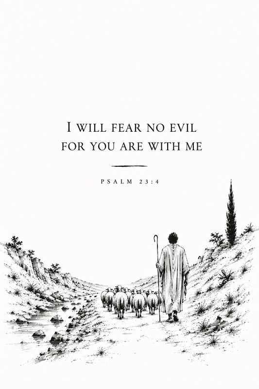 Scripture poster featuring Psalm 23:4, 5″×7″ size.