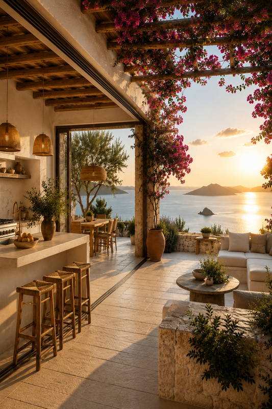 Illustrated poster of a Mediterranean kitchen inspired by the Ionian islands, 5″×7″ size.