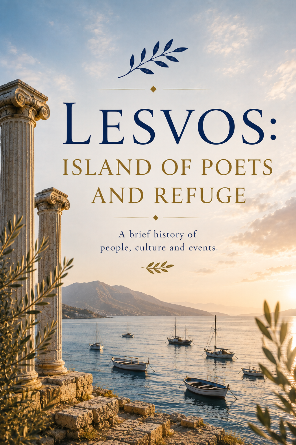 Cover art for the eBook “Lesvos: Island of Poets and Refuge”.