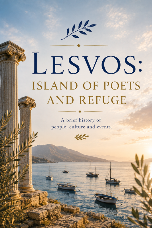 Cover art for the eBook “Lesvos: Island of Poets and Refuge”.
