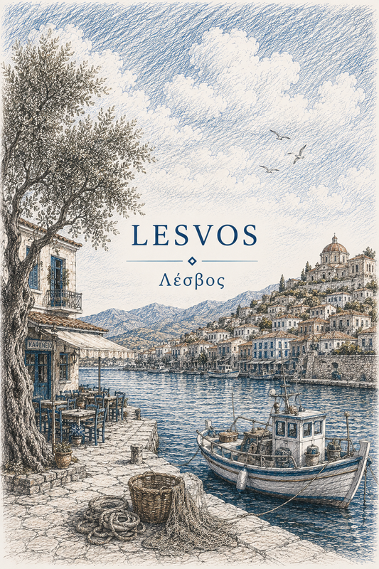 Lesvos destination poster from the Hellenic Sketch Archive collection, 5″×7″ size.
