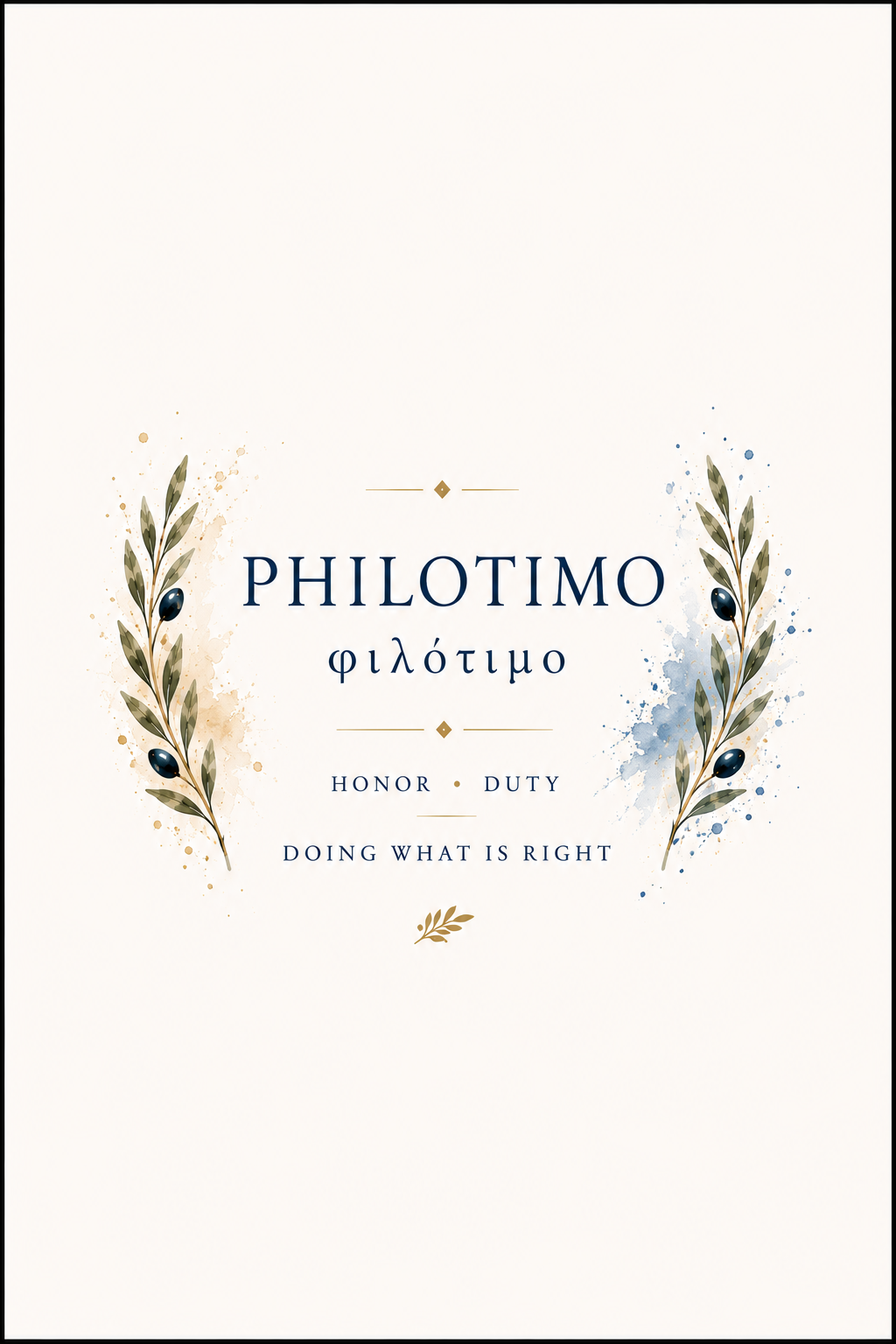 Poster featuring an artful design around the Greek concept of philotimo, 5″×7″ size.