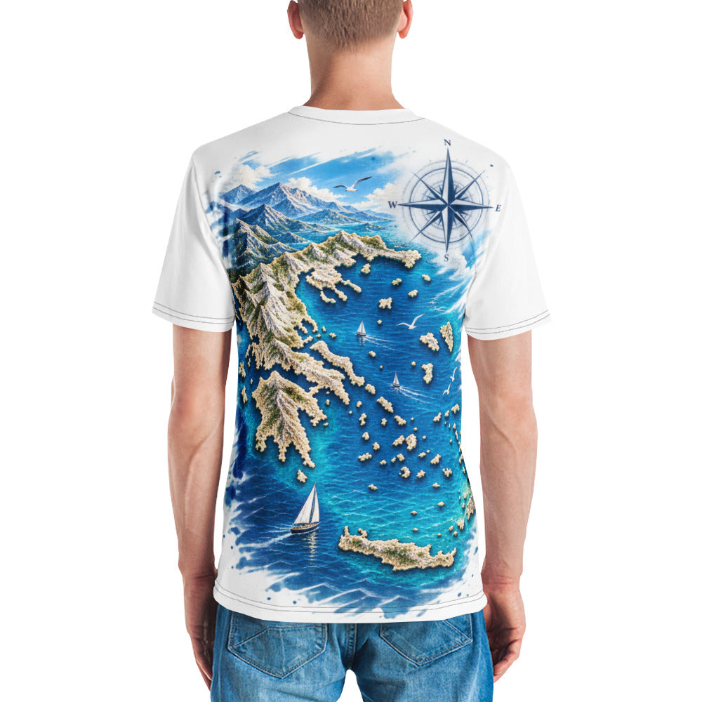 All-over print T-shirt with a Greece Navigator graphic design, L size.