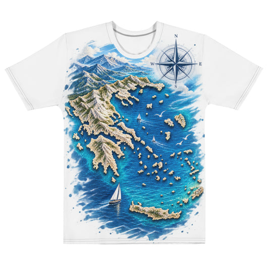 All-over print T-shirt with a Greece Navigator graphic design, XS size.