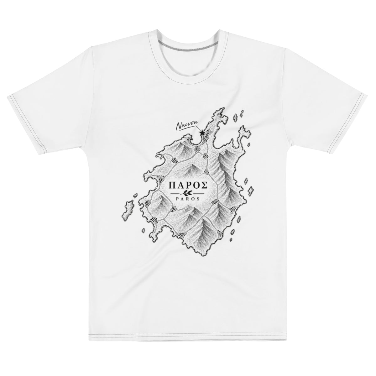 All-over print T-shirt celebrating Naousa, Greece, S size.