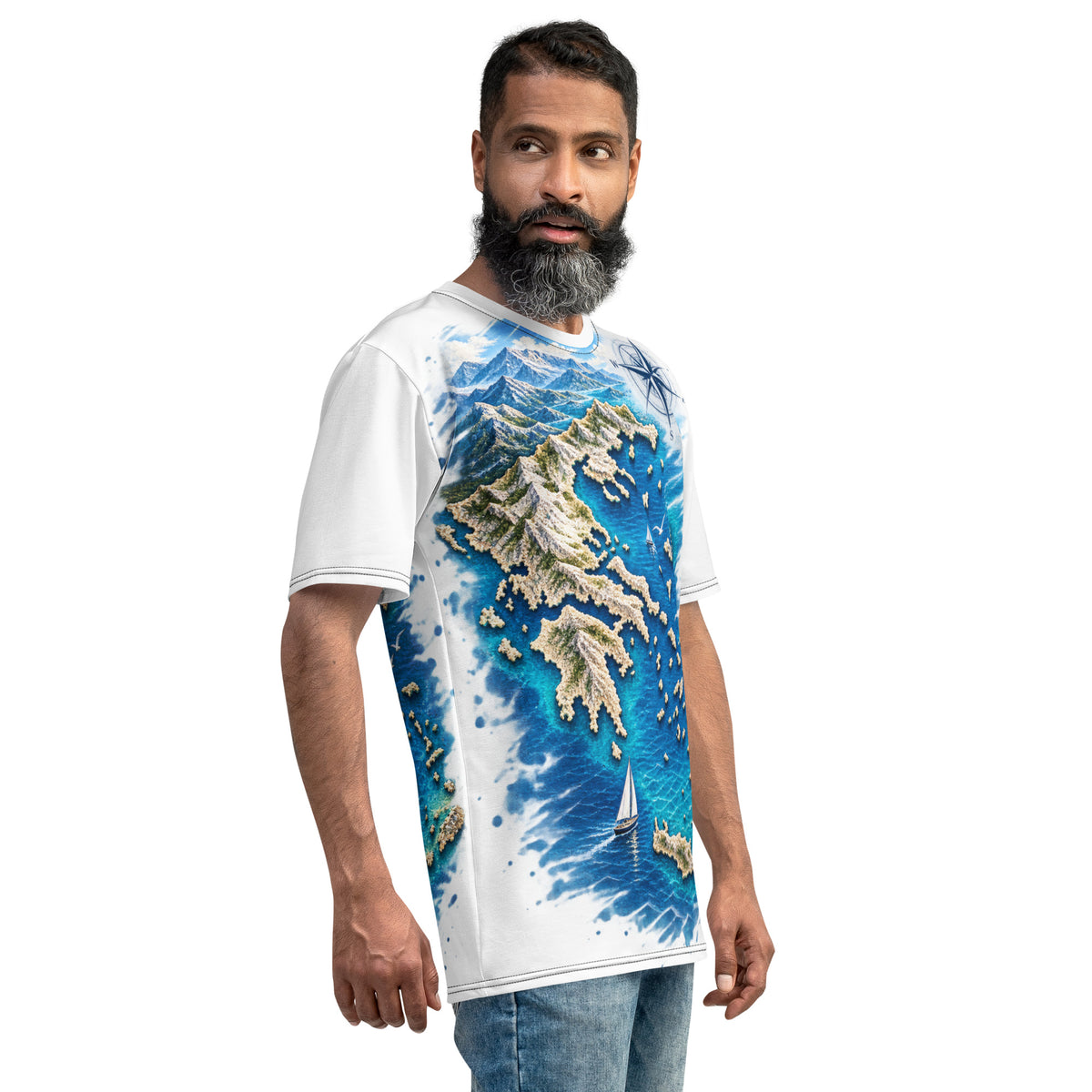 All-over print T-shirt with a Greece Navigator graphic design, 2XL size.