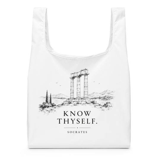 Tote bag featuring the Know Thyself design.