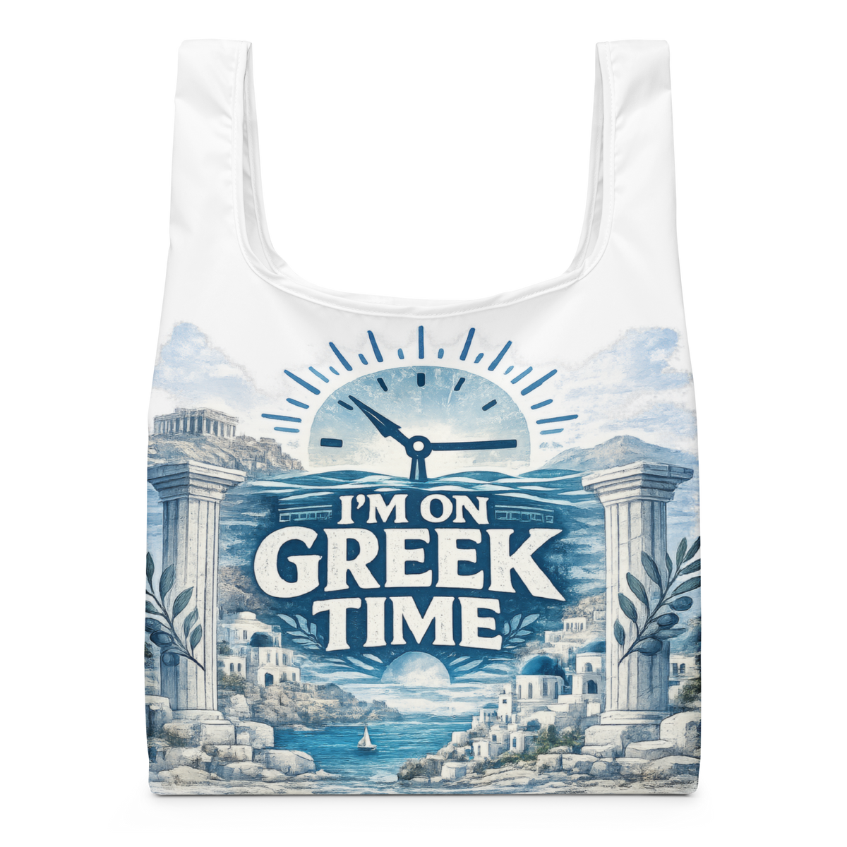 Shopping bag featuring the I'm on Greek Time design — additional product photo.