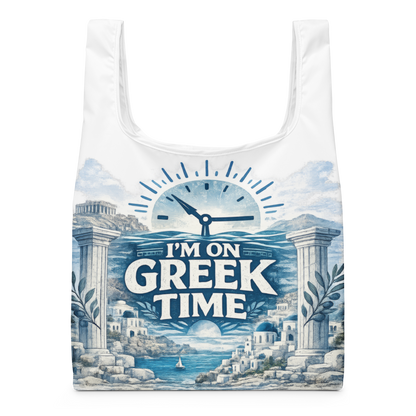 Shopping bag featuring the I'm on Greek Time design — additional product photo.