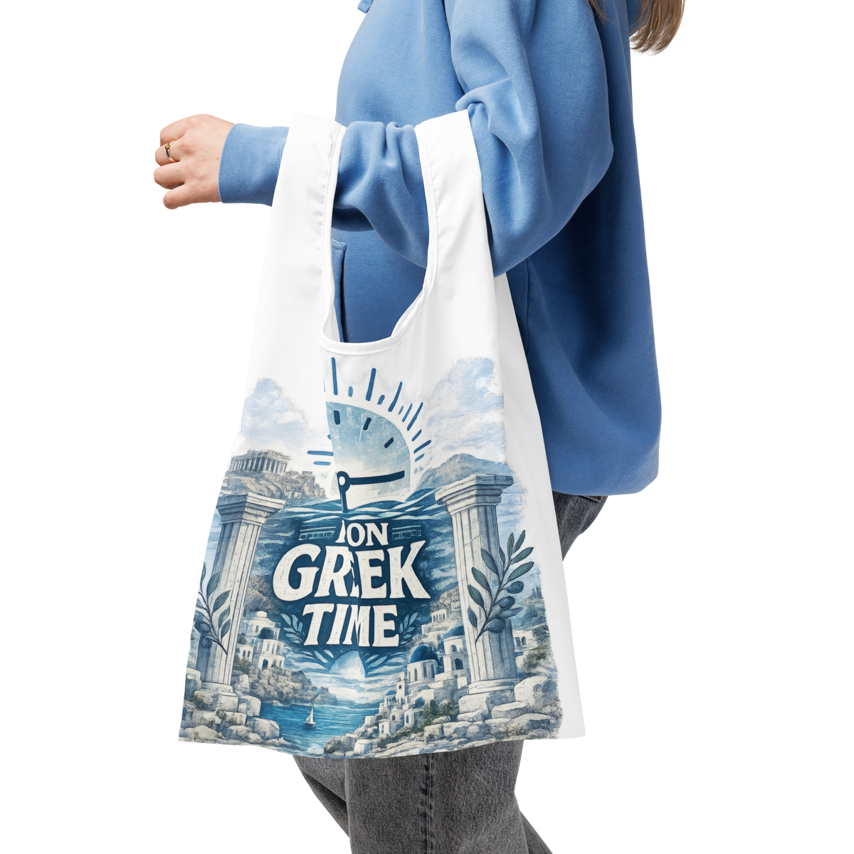 Shopping bag featuring the I'm on Greek Time design — additional product photo.