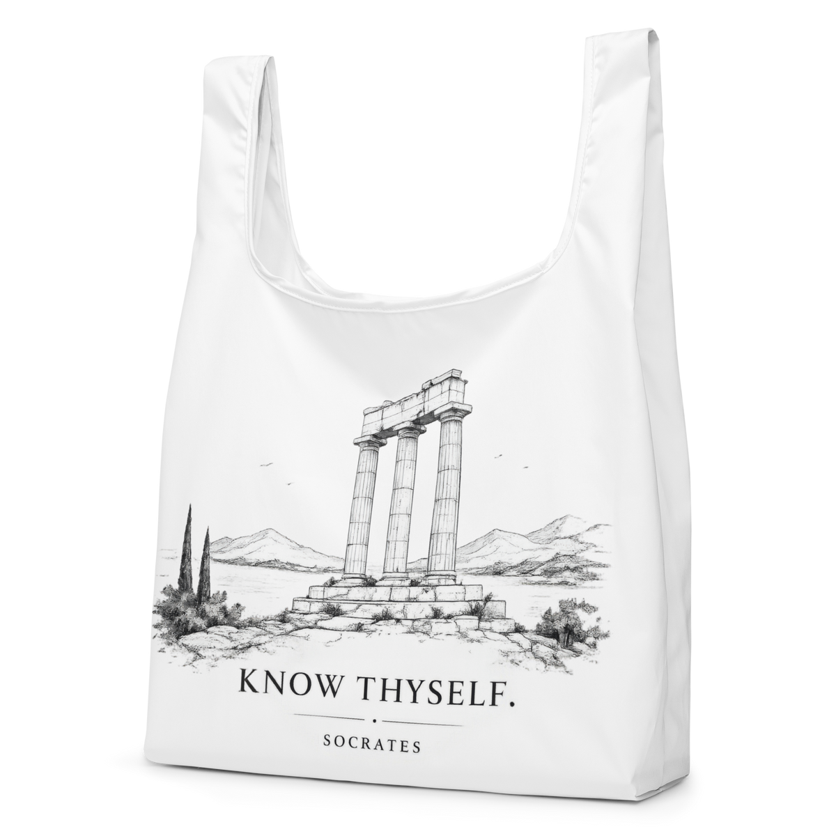 Tote bag featuring the Know Thyself design — additional product photo.