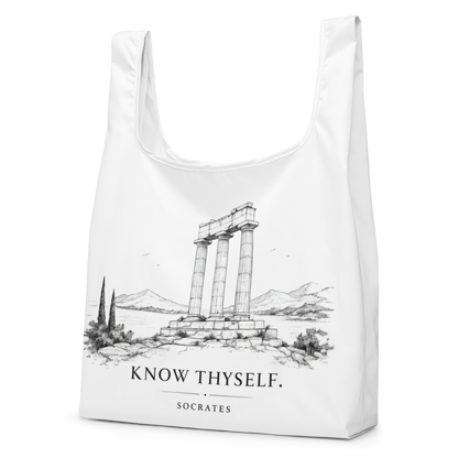 Tote bag featuring the Know Thyself design — additional product photo.