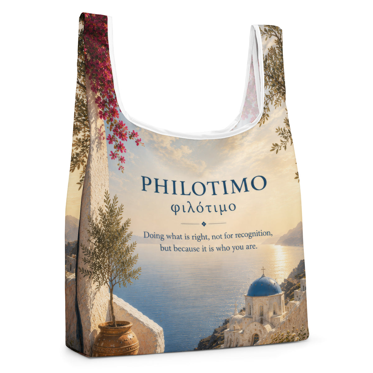 Tote bag featuring a minimalist philotimo design — additional product photo.
