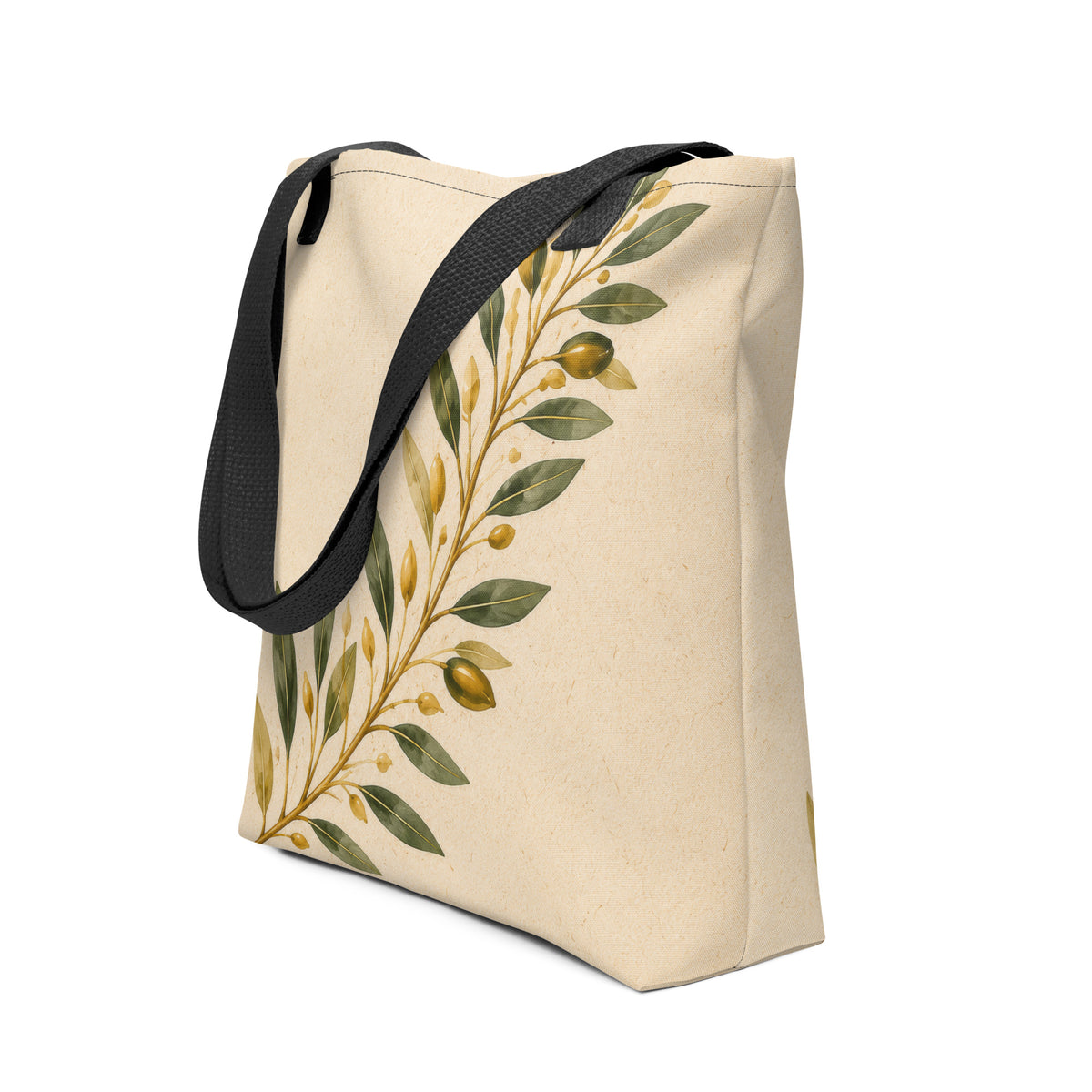 Tote bag featuring an olive branch design inspired by Greece — additional product photo.