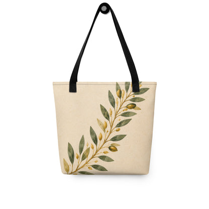 Tote bag featuring an olive branch design inspired by Greece.