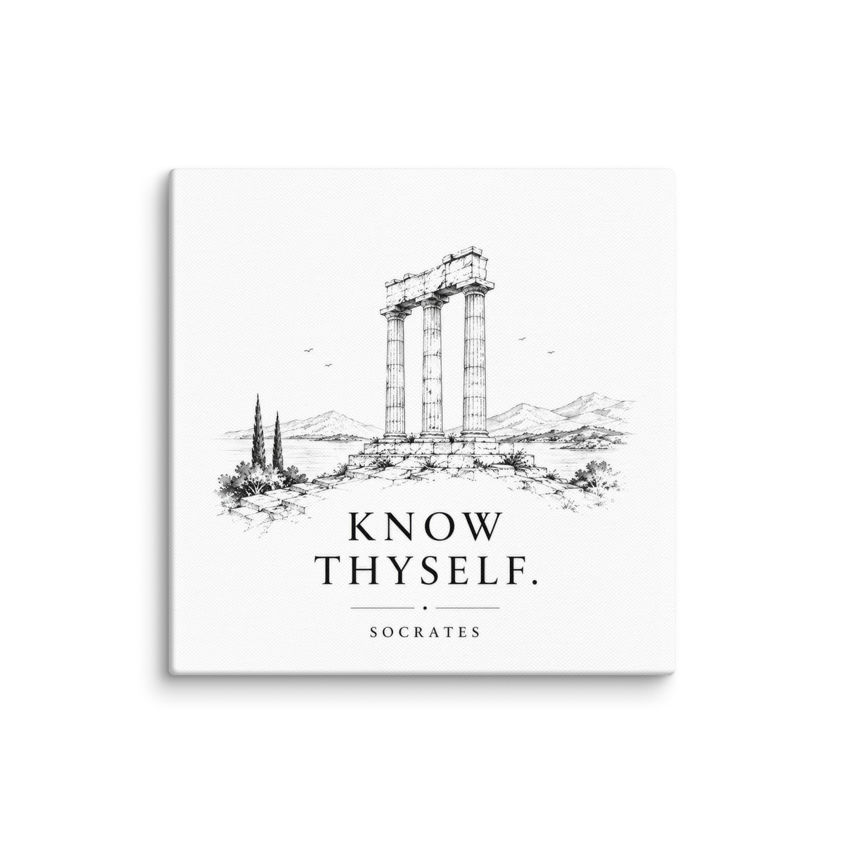 Canvas wall art featuring classical ruins and the Know Thyself maxim — additional product photo.