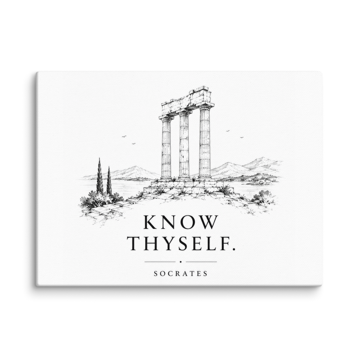 Canvas wall art featuring classical ruins and the Know Thyself maxim — additional product photo.