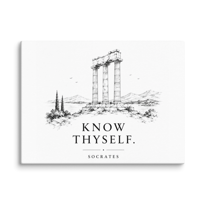 Canvas wall art featuring classical ruins and the Know Thyself maxim — additional product photo.