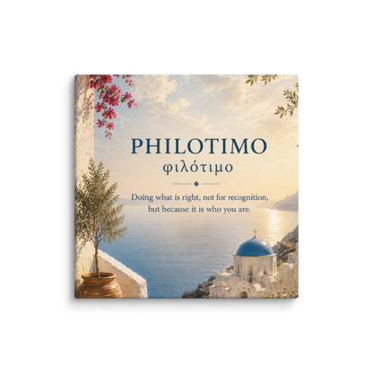 Canvas wall art featuring a minimalist design around the Greek concept of philotimo.
