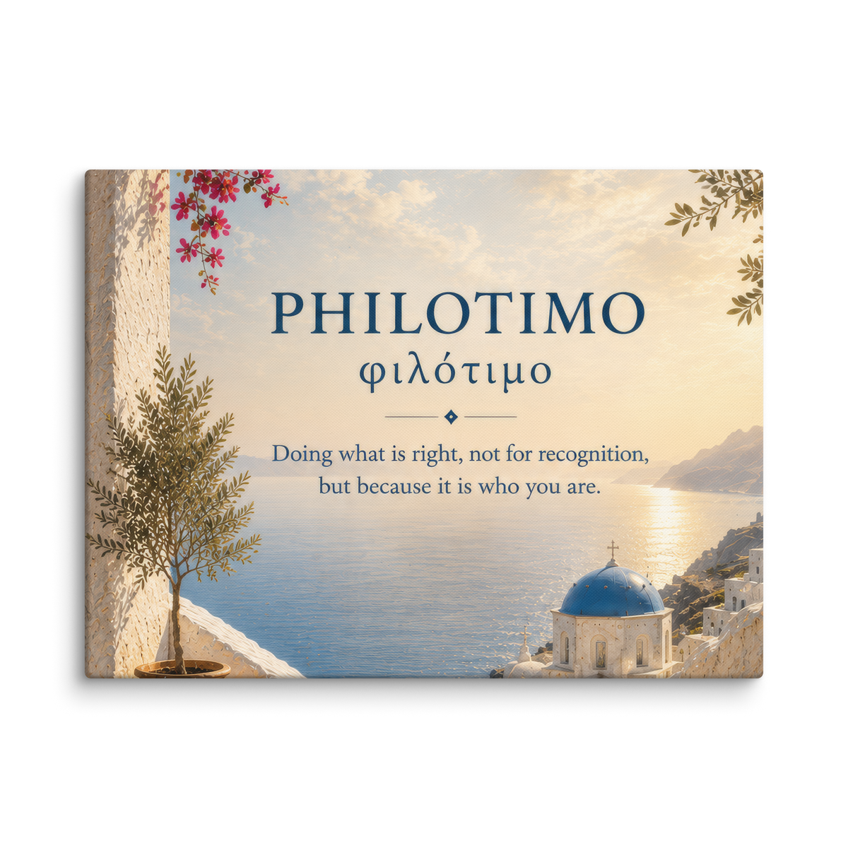 Canvas wall art featuring a minimalist design around the Greek concept of philotimo — additional product photo.