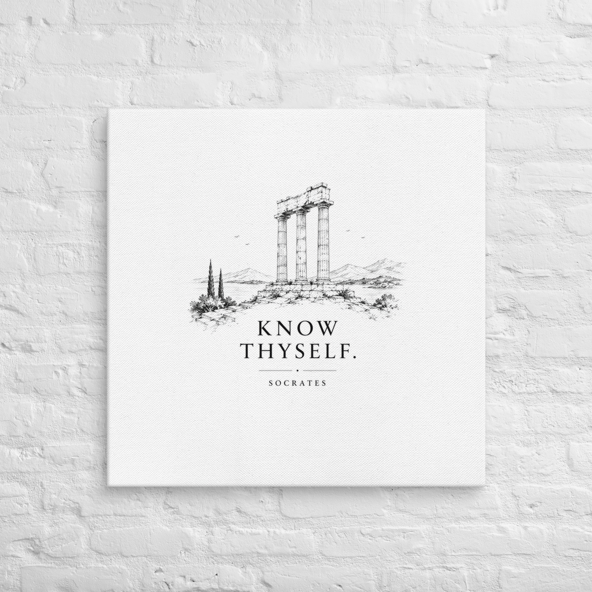 Poster featuring classical ruins and the Greek maxim “Know Thyself” in centered typography — additional product photo.