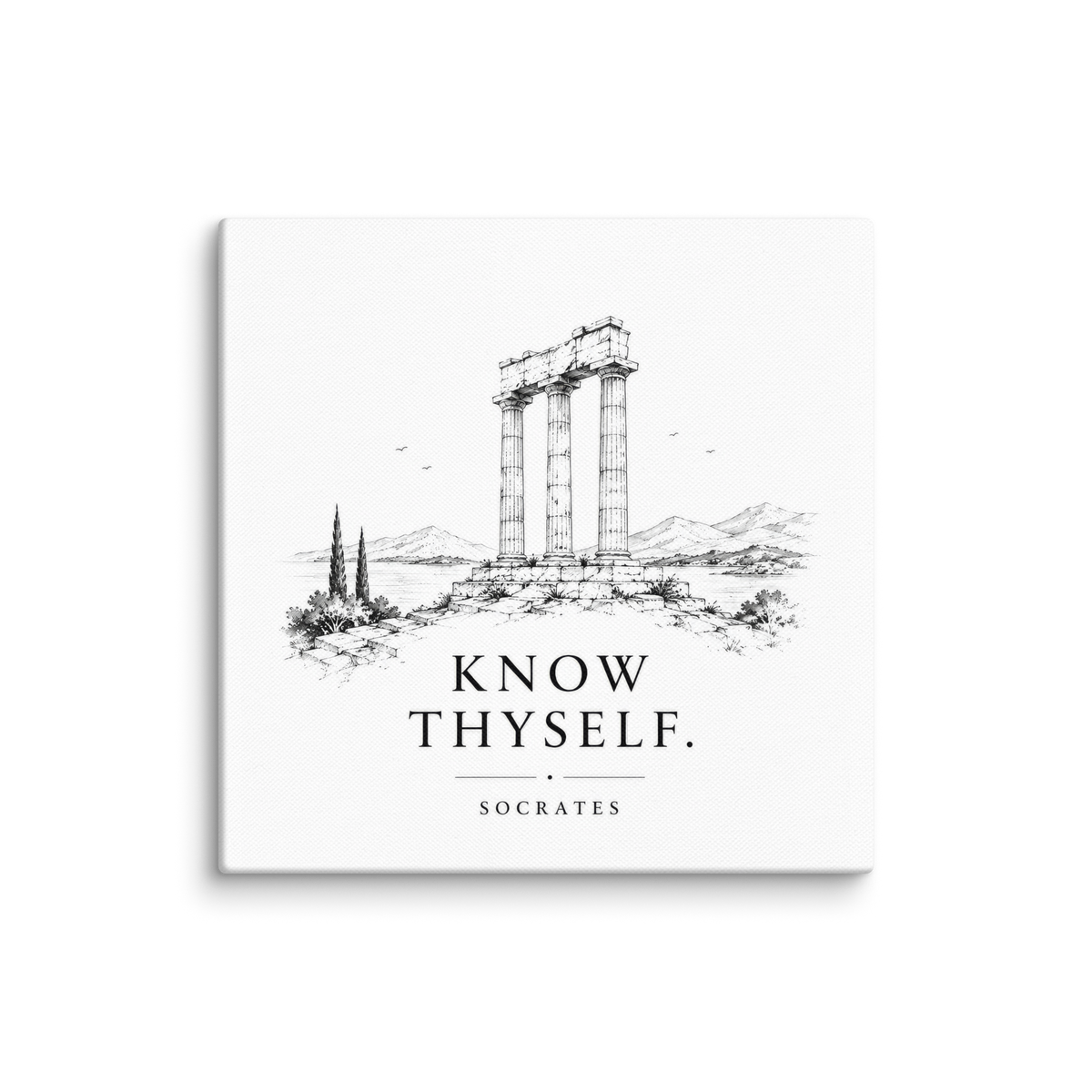 Canvas wall art featuring classical ruins and the Know Thyself maxim — additional product photo.