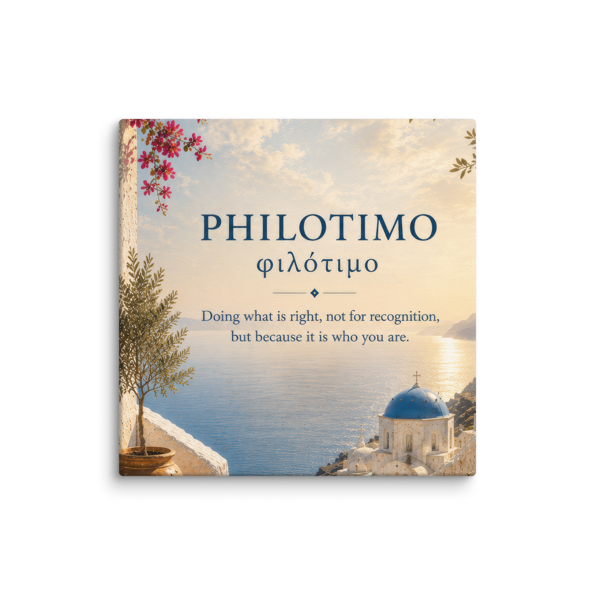 Canvas wall art featuring a minimalist design around the Greek concept of philotimo — additional product photo.