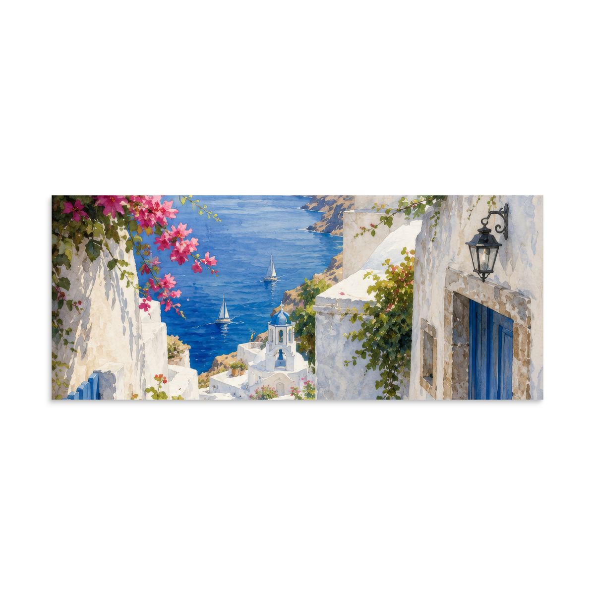 Illustrated poster of a Santorini courtyard scene — additional product photo.