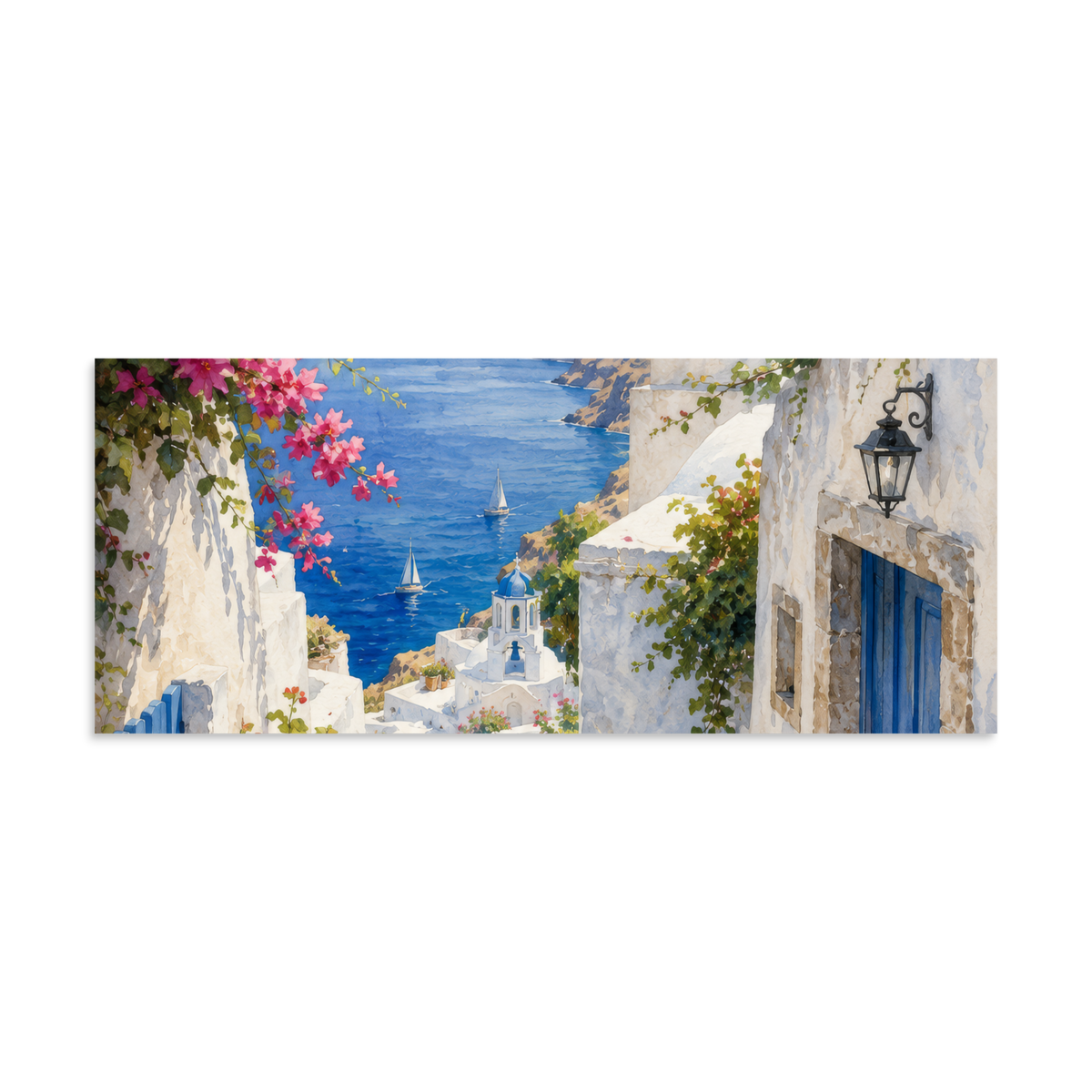 Illustrated poster of a Santorini courtyard scene — additional product photo.
