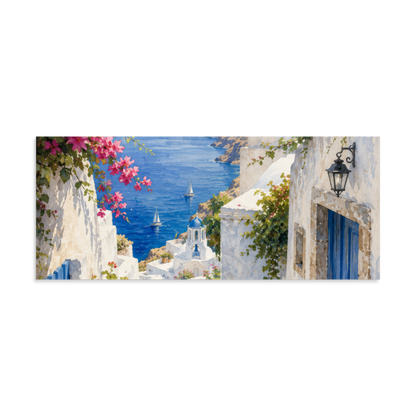 Illustrated poster of a Santorini courtyard scene — additional product photo.