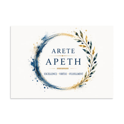 Minimalist poster featuring the Greek concept of arete (excellence and virtue), 11.69″×16.54″ size.