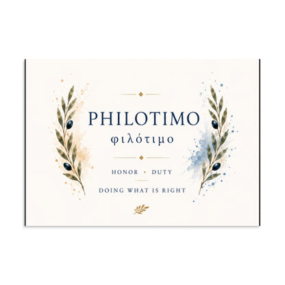 Poster featuring an artful design around the Greek concept of philotimo, 11.69″×16.54″ size.
