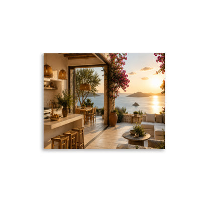 Illustrated poster of a Mediterranean kitchen inspired by the Ionian islands, 11″×14″ size.