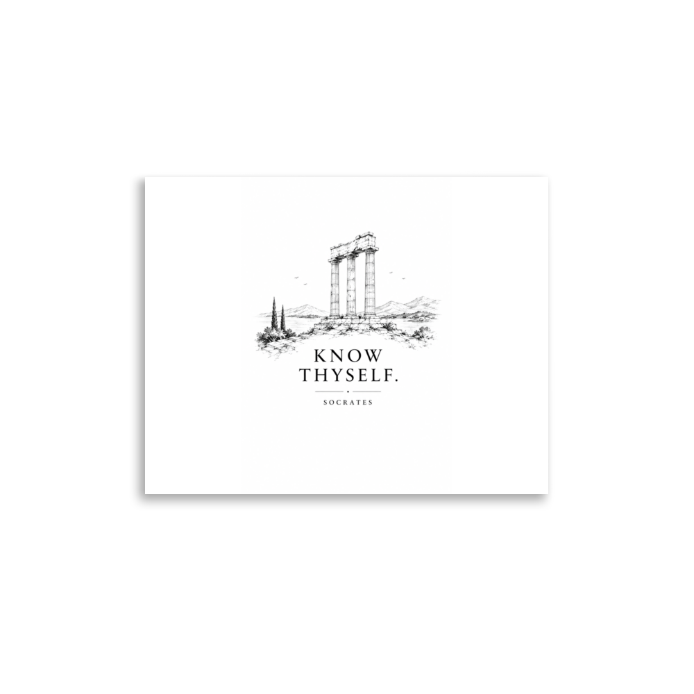 Poster featuring classical ruins and the Greek maxim “Know Thyself” in centered typography — additional product photo.