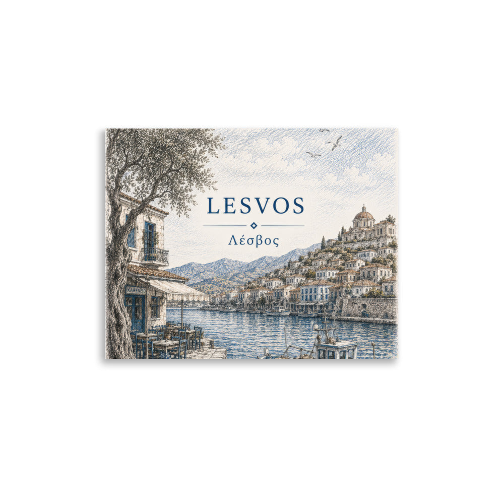Lesvos destination poster from the Hellenic Sketch Archive collection, 11″×14″ size.