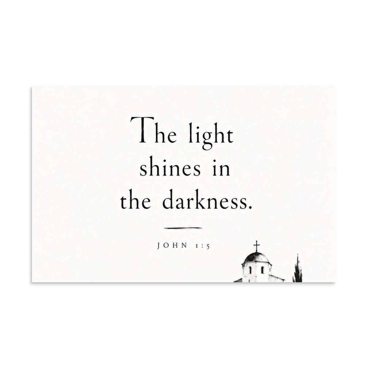 Scripture poster featuring John 1:5 and the theme of light overcoming darkness, 11″×17″ size.
