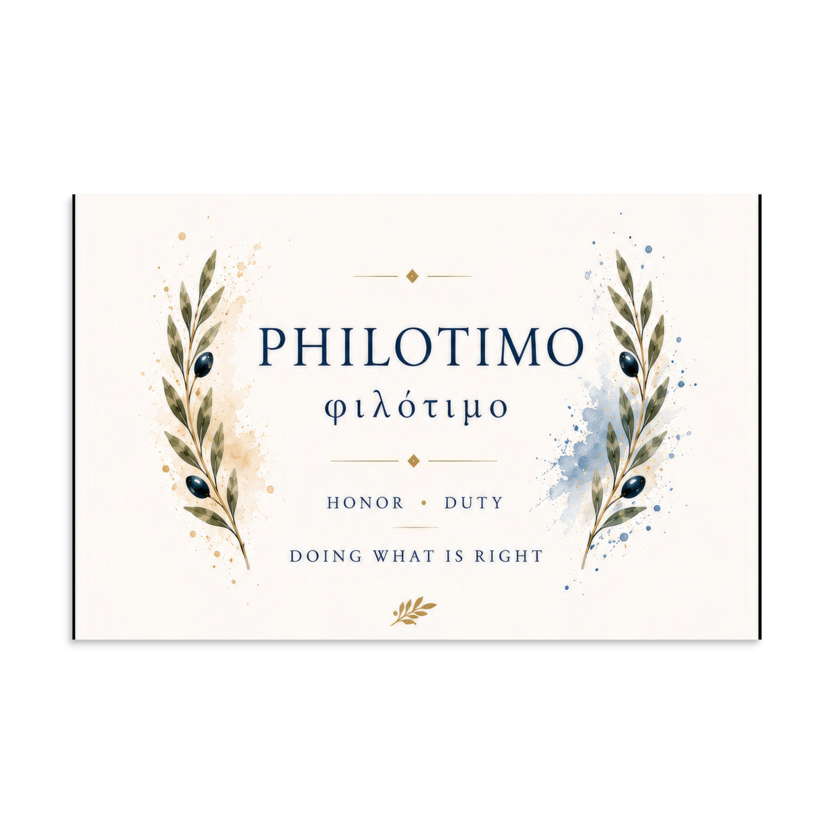 Poster featuring an artful design around the Greek concept of philotimo, 11″×17″ size.