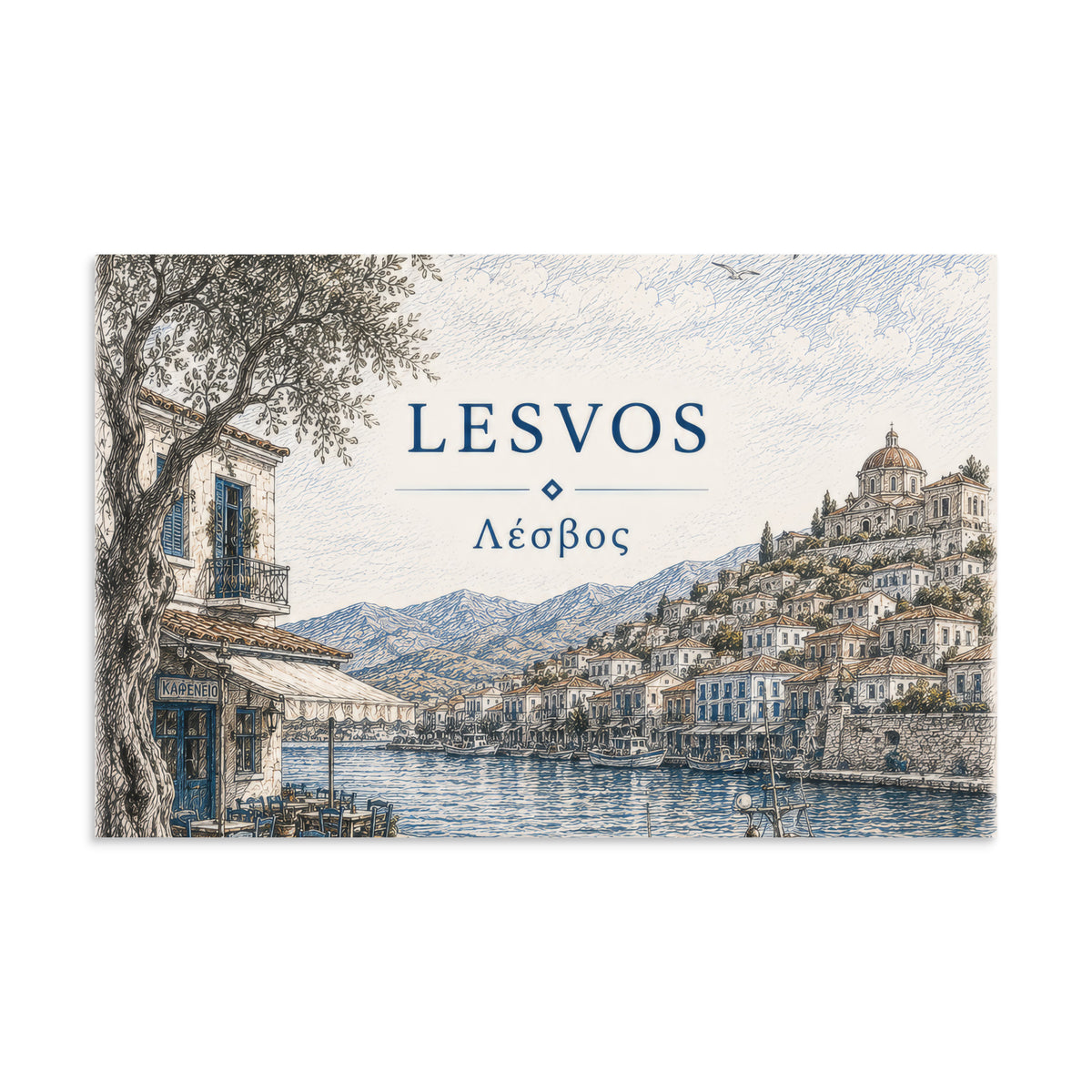 Lesvos destination poster from the Hellenic Sketch Archive collection, 11″×17″ size.