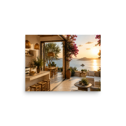 Illustrated poster of a Mediterranean kitchen inspired by the Ionian islands, 12″×16″ size.
