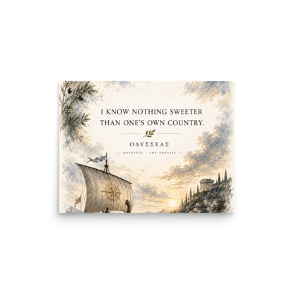 Illustrated poster depicting Odysseus and the journey of The Odyssey, 12″×16″ size.