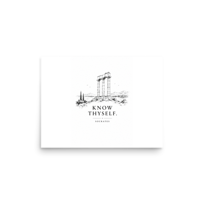 Poster featuring classical ruins and the Greek maxim “Know Thyself” in centered typography — additional product photo.