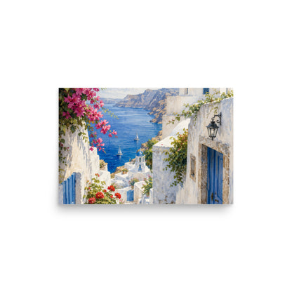 Illustrated poster of a Santorini courtyard scene — additional product photo.