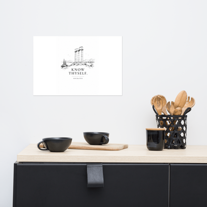 Poster featuring classical ruins and the Greek maxim “Know Thyself” in centered typography — additional product photo.