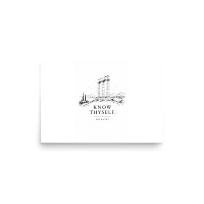 Poster featuring classical ruins and the Greek maxim “Know Thyself” in centered typography — additional product photo.