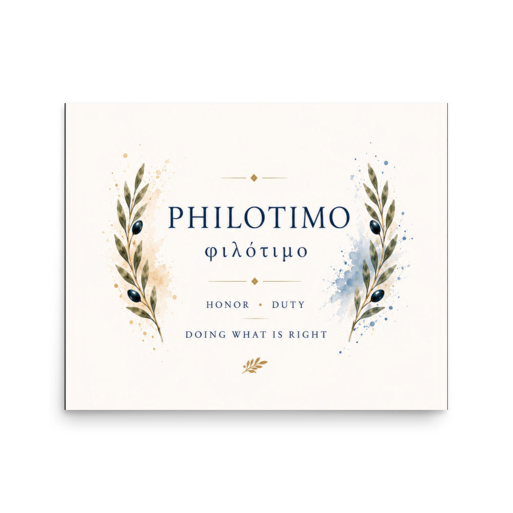 Poster featuring an artful design around the Greek concept of philotimo — additional product photo.