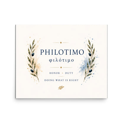 Poster featuring an artful design around the Greek concept of philotimo — additional product photo.